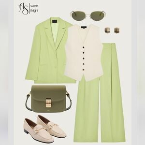 Nwt Zara TROUSERS WITH BELT LOOPS - Apple green | ZARA